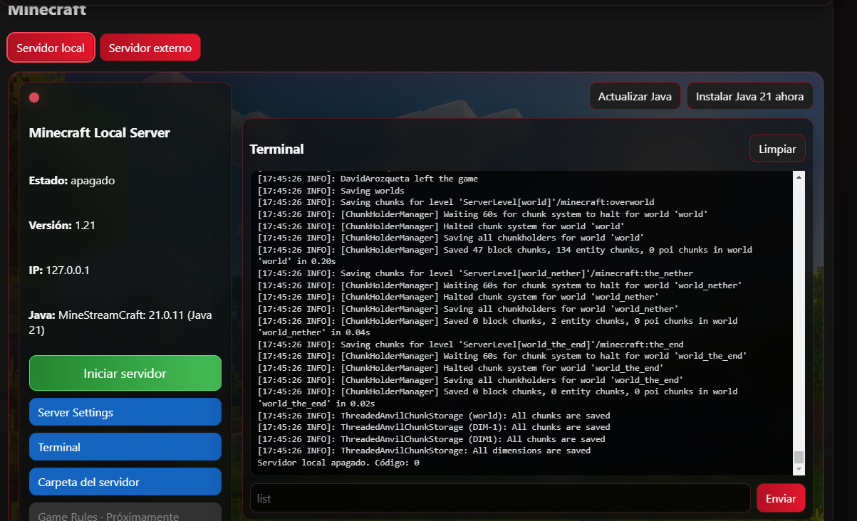 Servidor local de Minecraft con terminal y plugins recomendados